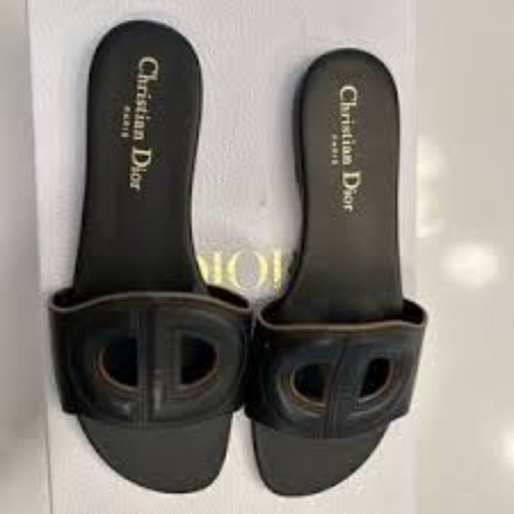 Dior D Club black leather slides - size US8/39